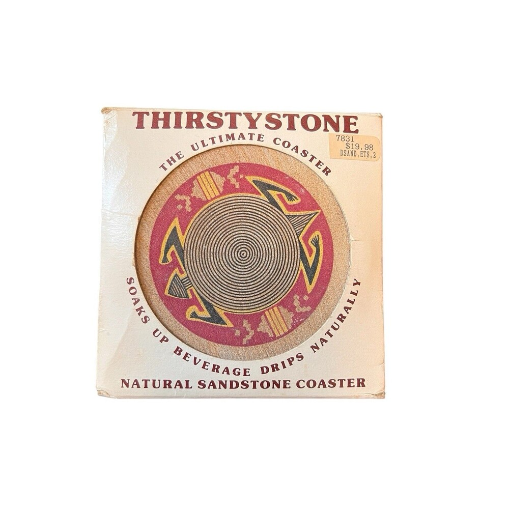 Thirstystone Natural Sandstone 4 inch Coasters Turtle Aztec Pattern SET OF 4 NIB